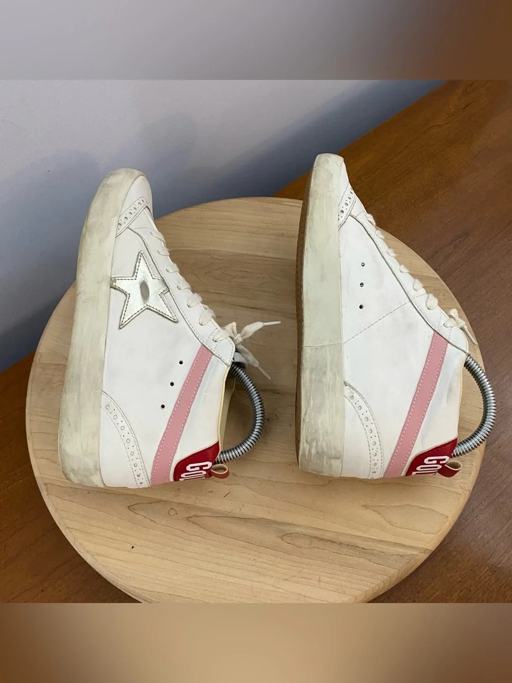 Golden Goose GGBD Mid Star White Silver Pink Red Sneakers EU 38 US 8 Authentic - Picture 10 of 17